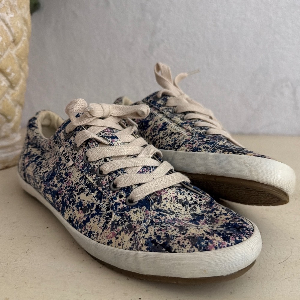 Taos Star‎ Blue Cream Splatter Print Canvas Sneakers STA-12844 Womens 9.5 EUR 40